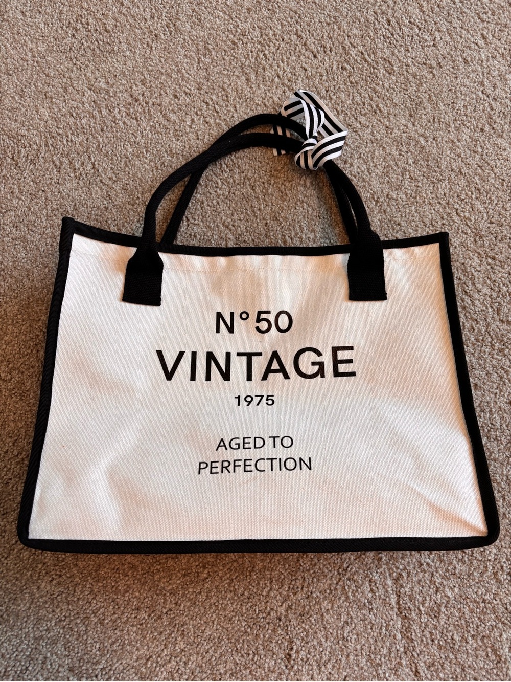 Vintage Canvas Tote Bag White and Black